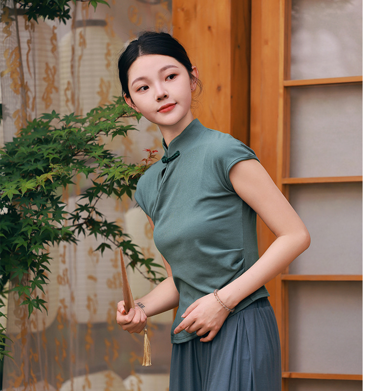 Picture of Classical Dance Clothing Adult Short-sleeved Top Thin Slimming Irregular Modern Dance Clothing Daily Wear Dancing Clothing