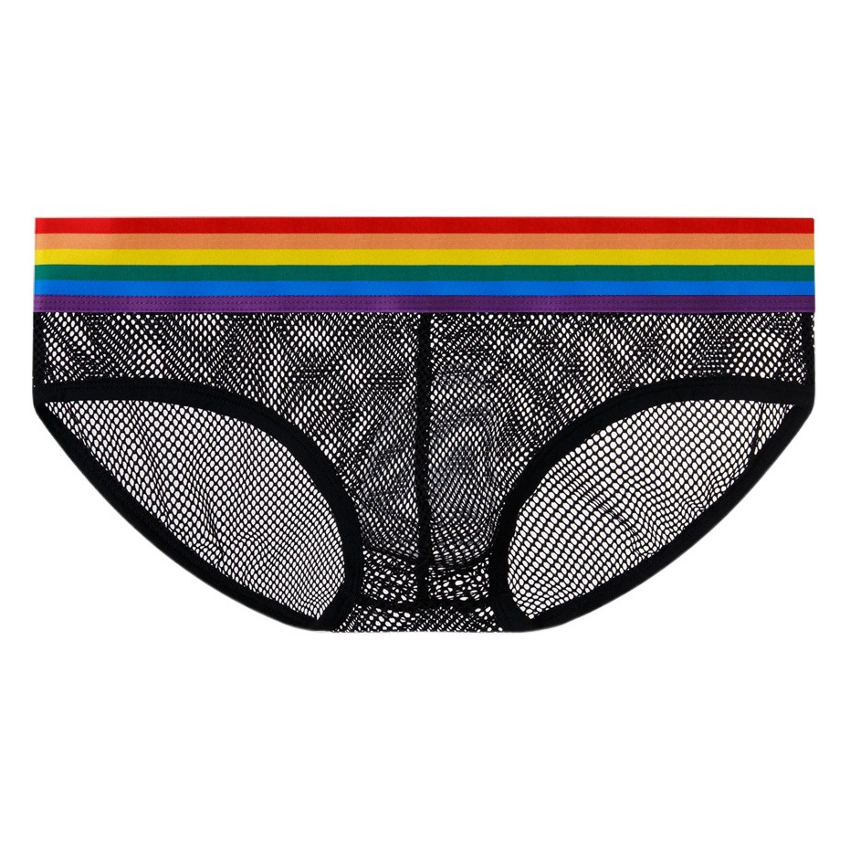 Men's sexy mesh underwear rainbow belt briefs European and American sexy underwear in stock wholesale