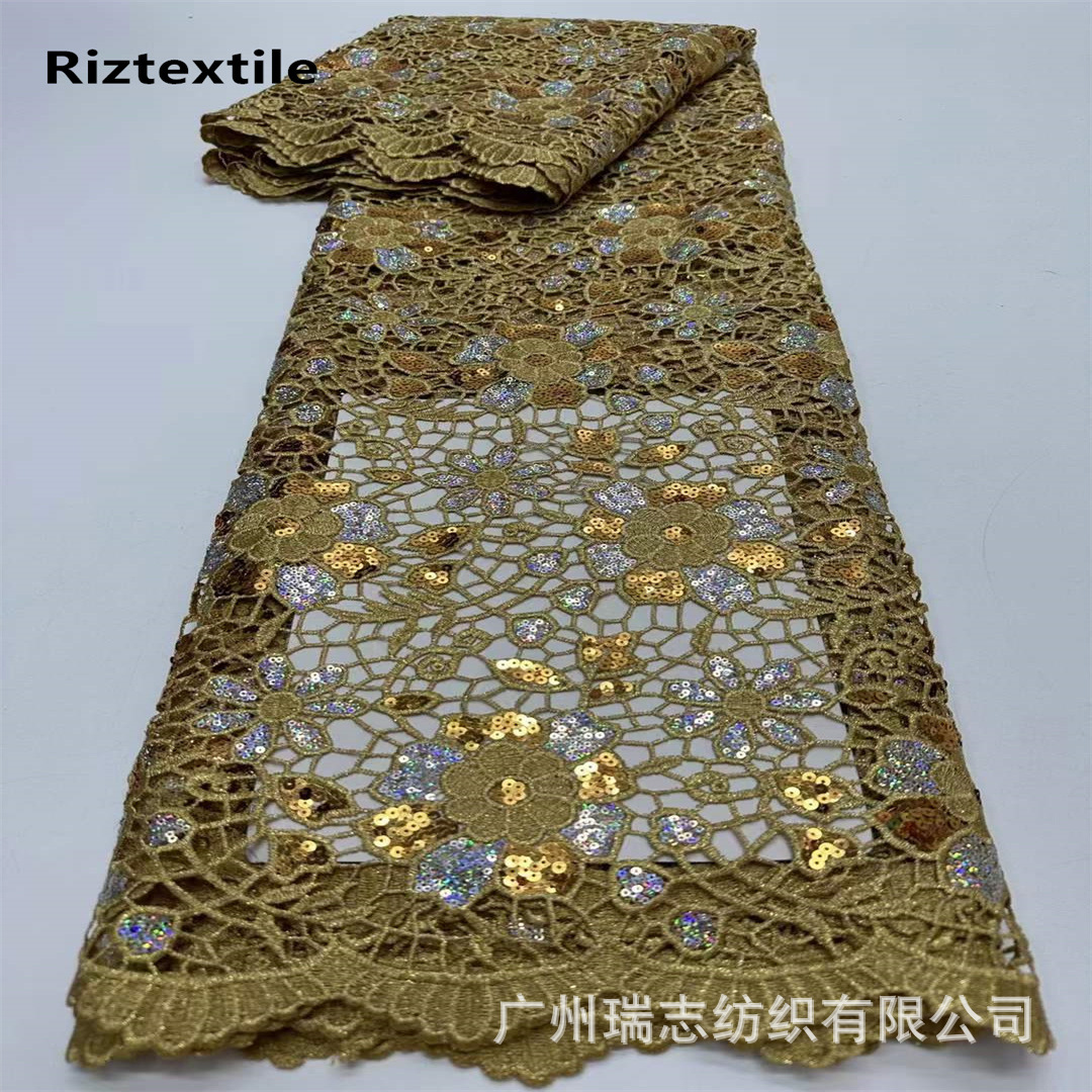 Picture of Nigeria Hollow Sequin Water Soluble Embroidered Cloth African Wedding Dress Dress Lace Fabric african lace