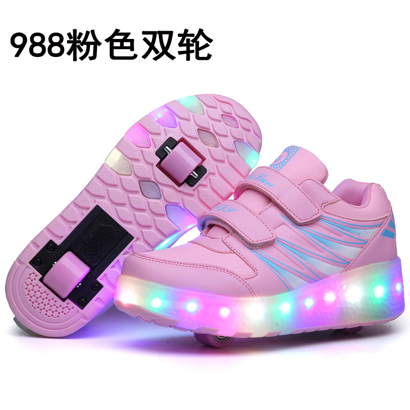 Picture of Cross-border foreign trade heywalk shoes for boys and girls four-wheel double-wheel LED flashing light luminous automatic invisible pulley skates