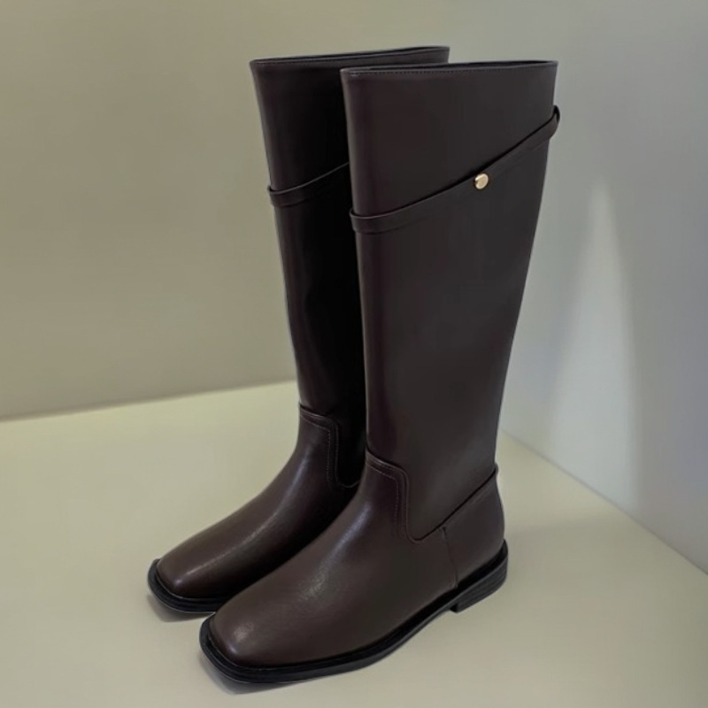 2025 New Solid Color Long Boots for Women, Flat Round Toe Slimming Riding Boots, Over-The-Knee High Boots, Long Boots, Slim Boots