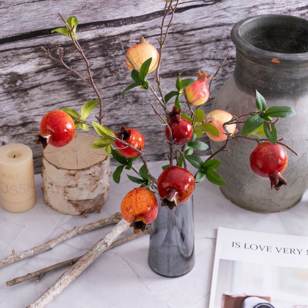 Manufacturer's Three-Head Pomegranate Short-Branch Artificial Flower Home Decoration Bouquet Rose Wall Artificial Flower Cross-Border Mw10102