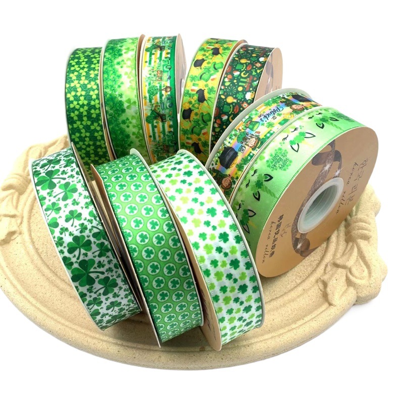 Digital printing thermal transfer printing 25mm wide lucky grass ribbon bar ribbon bow gift box gift Decoration ribbon