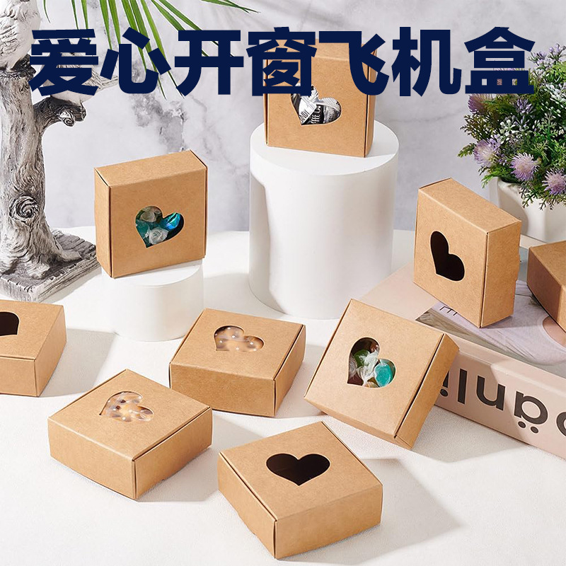 Kraft Paper Love Window Airplane Box Valentine's Day Trinket Gift Box Earrings Ring Packaging Box Spot Wholesale