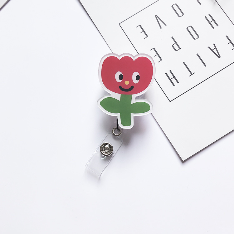 Picture of Retractable Easy Pull Buckle Cartoon Simple Small Flower ID Card Set Buckle Doctor Nurse Breast Card Work Card Clip