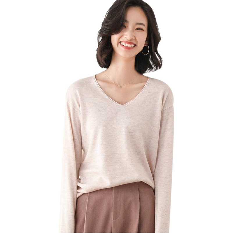 Manufacturer Wholesale 2025 Autumn Large Size Long-Sleeved Knitwear Women's Short-Sleeved Loose V Neck Sweater Women's Thin Tops