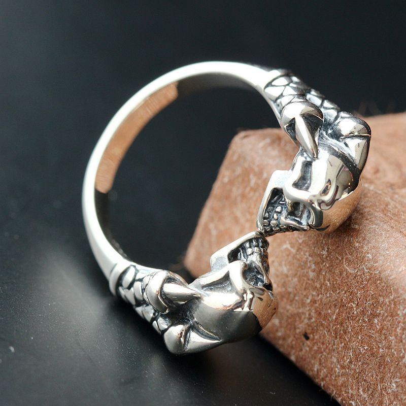 Nafuge silver jewelry wholesale 925 silver skull ring handmade silver men's retro Thai silver ring