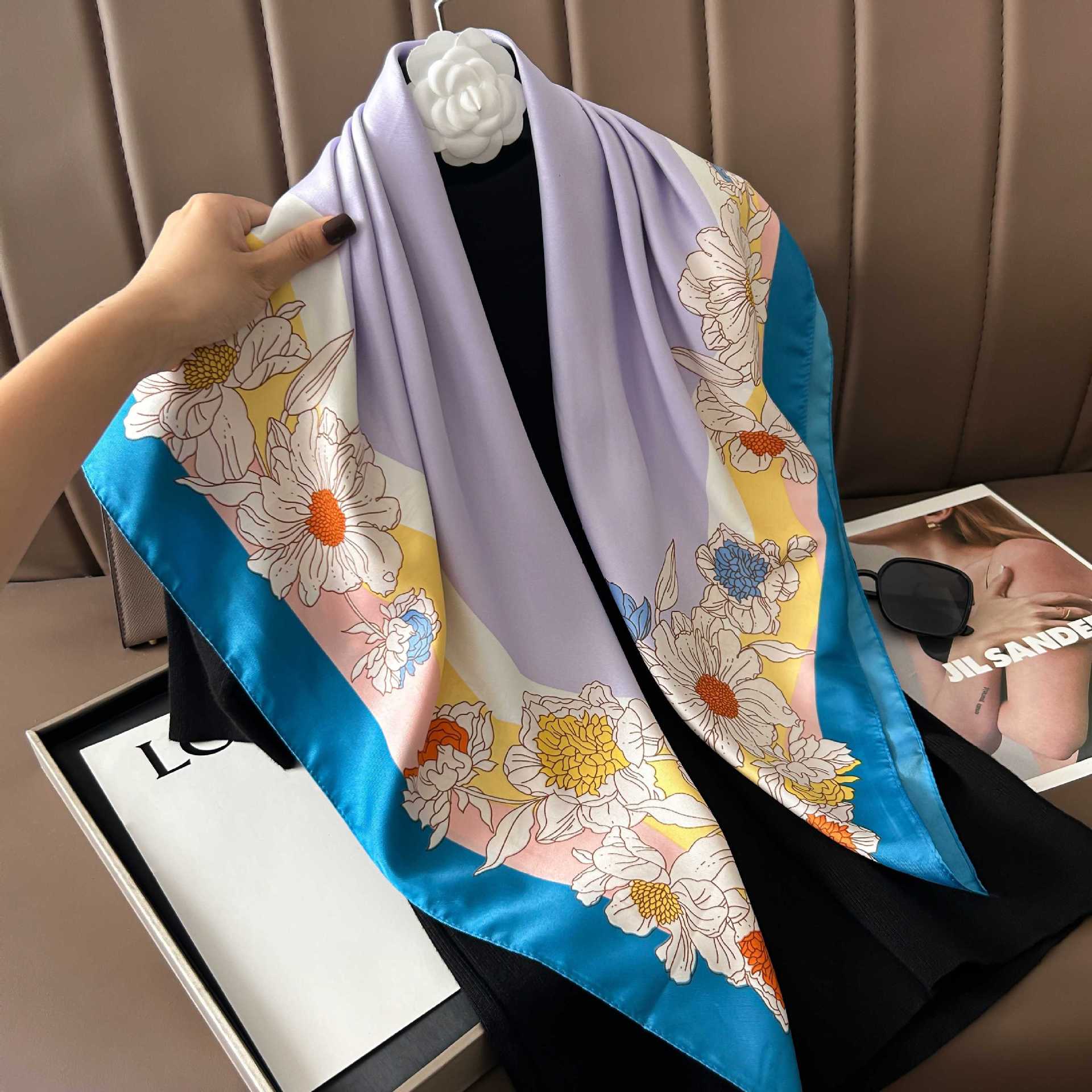 Picture of New 90cm Large Square Silk Elegant High-grade Decorative Shawl Women's Silk Scarf Fashion All-match Professional Scarf