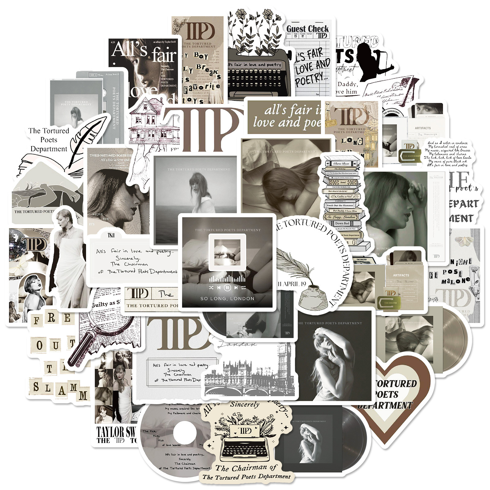 50 Taylor Misery Poetry Society TTPD Mold Mold Mold New Album Stickers Taylor Star Peripheral Fans Welfare Stickers