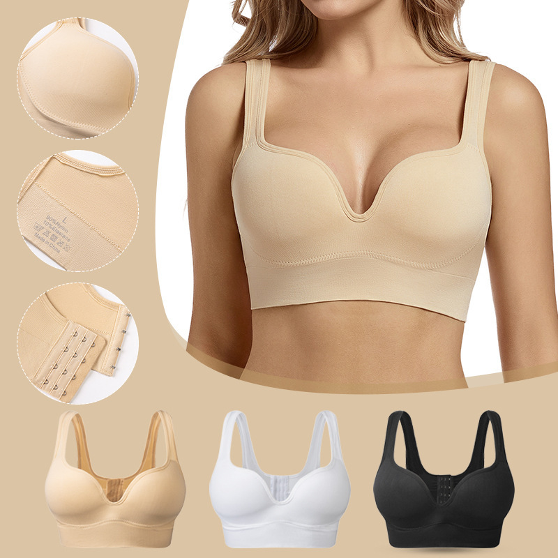 Foreign Trade Women's Bra Back-breasted Buckle Push-up White Wide Shoulder Strap Beautiful Back V-shaped Low-cut Underwear Women's Cross-border