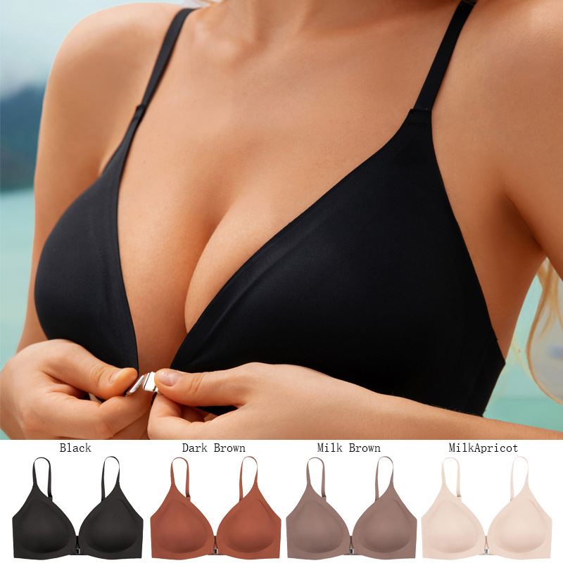 European and American Large Size Seamless Girls' Intimates, Adjustable Thin Beautiful Back Bra, Small Breast Push-Up Front Buckle Women's Bra