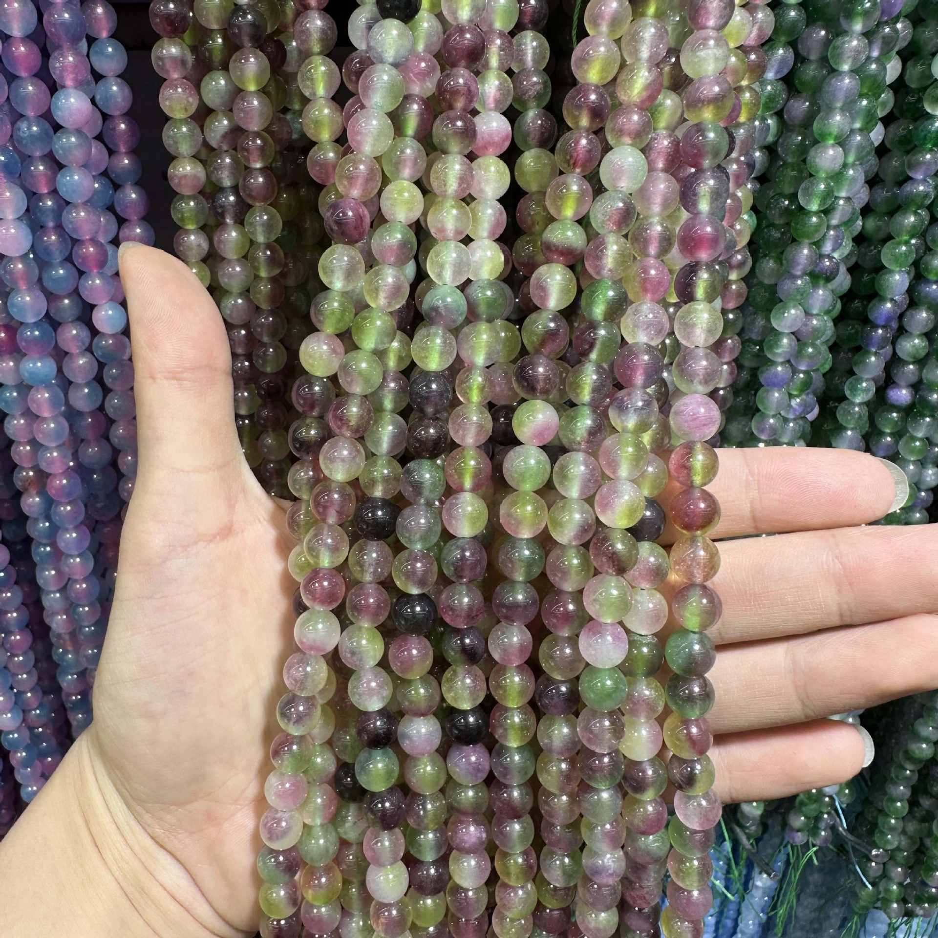 Picture of Live hot grade a chalcedony 8mm two-color round beads beads handmade diy Internet celebrity matching in stock jewelry