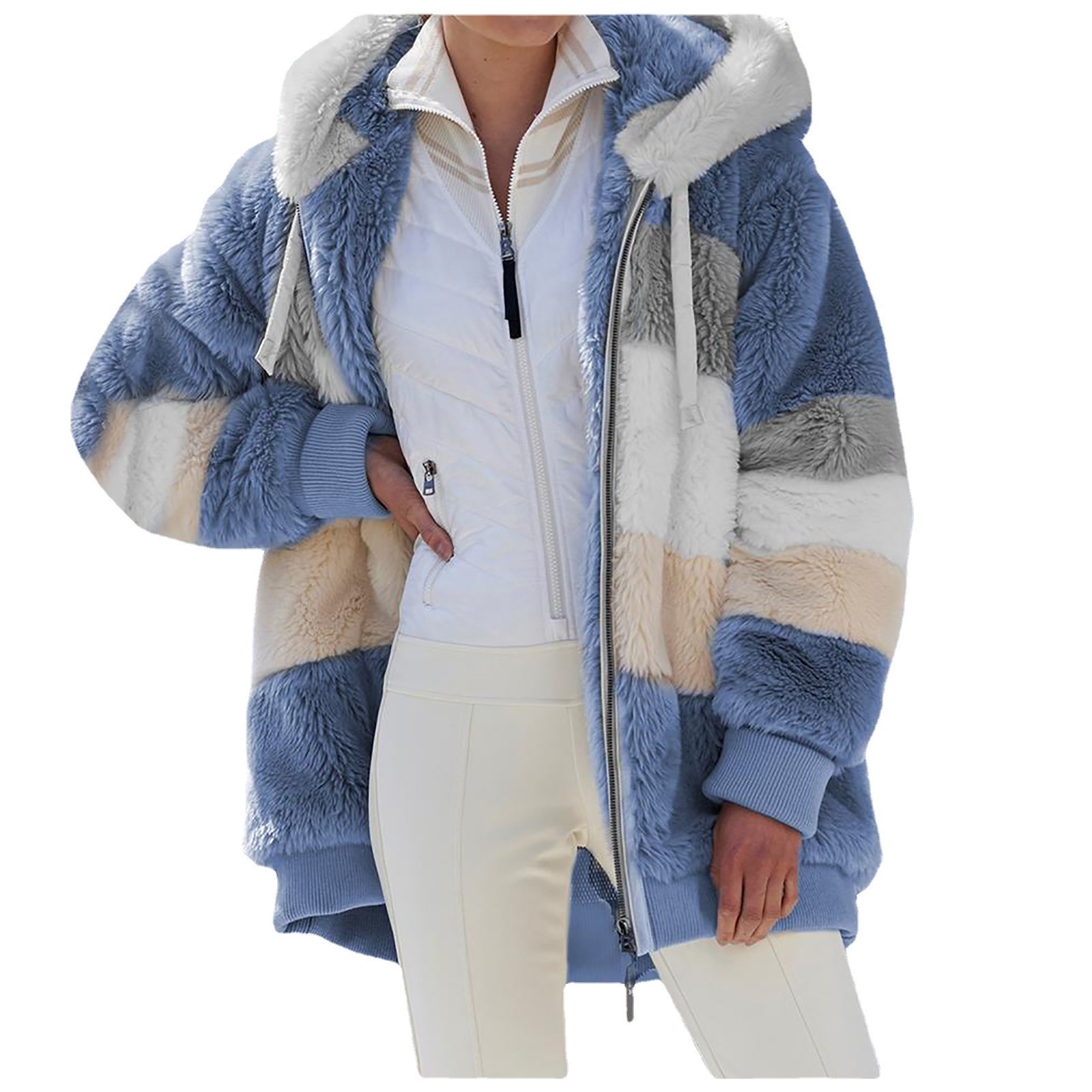 Picture of Original women's Coat cross-border durable color matching plush hooded loose coat Nordic autumn and winter women