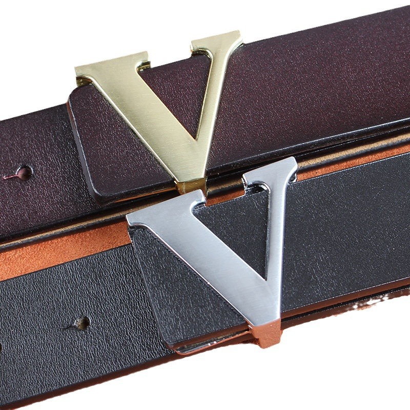 Picture of Smooth Buckle Belt Men's plus size Genuine Leather Youth HV Letter Pure Cowhide Internet Celebrant Hair Stylist Belt