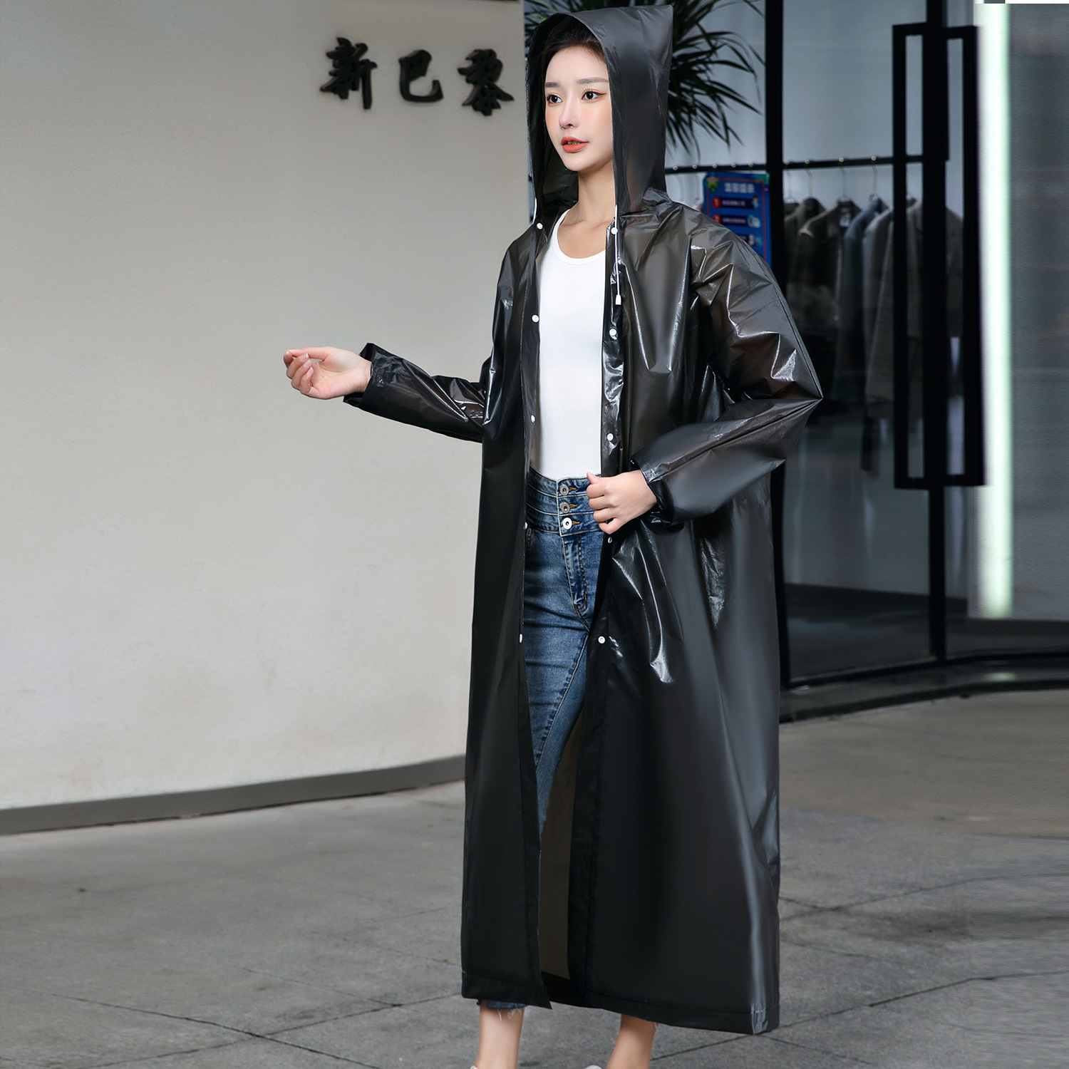 Picture of Thickened Disposable Raincoat Adult Frosted Unisex Eva Outdoor Lightweight One-Piece Extended Poncho Logo