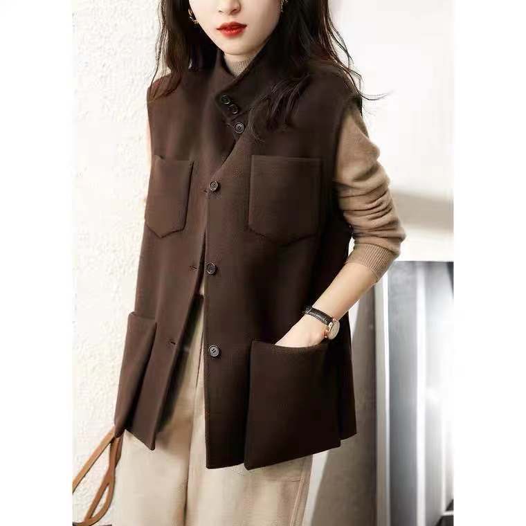 Picture of In-Stock Manufacturer Direct Sale New Large Pocket Workwear Style Wool Double-Sided Vest Jacket for Women Autumn and Winter