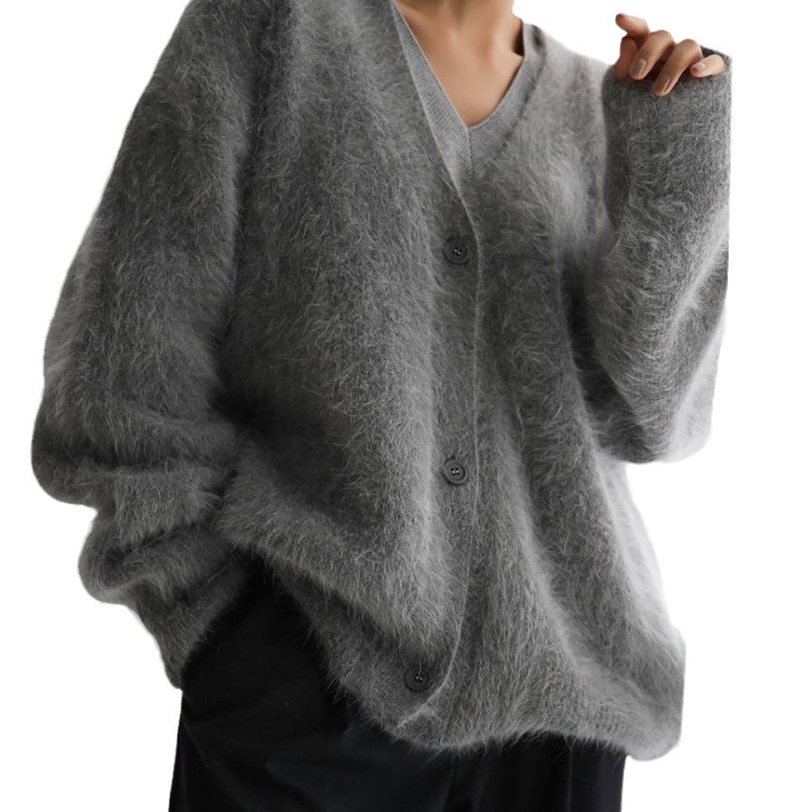 Picture of 2023 Autumn and Winter New European and American Cross-border Knitted Cardigan Long-sleeved Jacket Women's Imitation Mink Hair Lazy Style Women's Sweater Thick