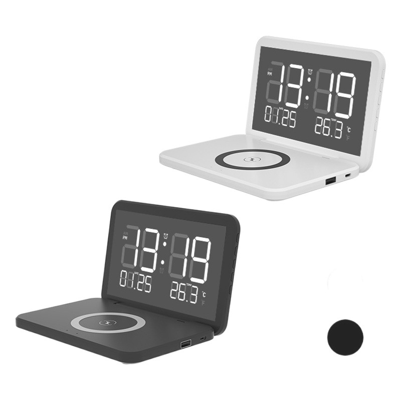 New Amazon cross-border mobile phone wireless alarm clock wholesale 15W folding smart electronic clock calendar
