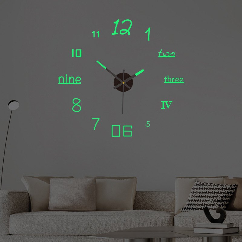 Creative luminous diy wall clock living room bedroom art clock non-perforated wall clock Nordic simple silent clock