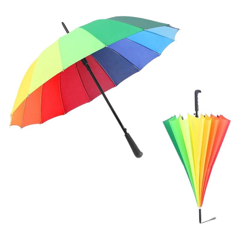 16K Rainbow Umbrella Long Handle Automatic Sunny Umbrella Bank Insurance LOGO Custom Advertising Gift Straight Umbrella Strong
