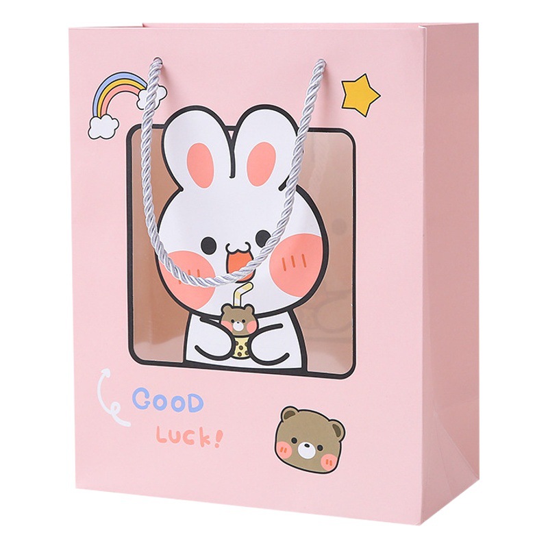 Trendy Instagram-Style Windowed Tote Paper Bag, Simple Gift Handbag, Souvenir Gift Bag, Packaging Bag, Fashionable and Portable