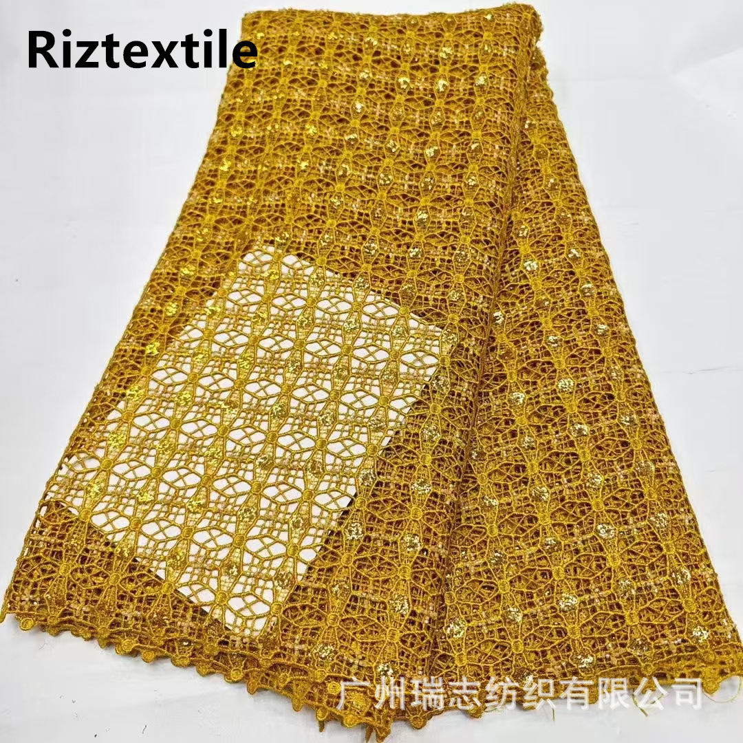 Picture of African Lace fabric African Water Soluble Embroidery Beaded Lace Party Dress Fashion Embroidered Cloth