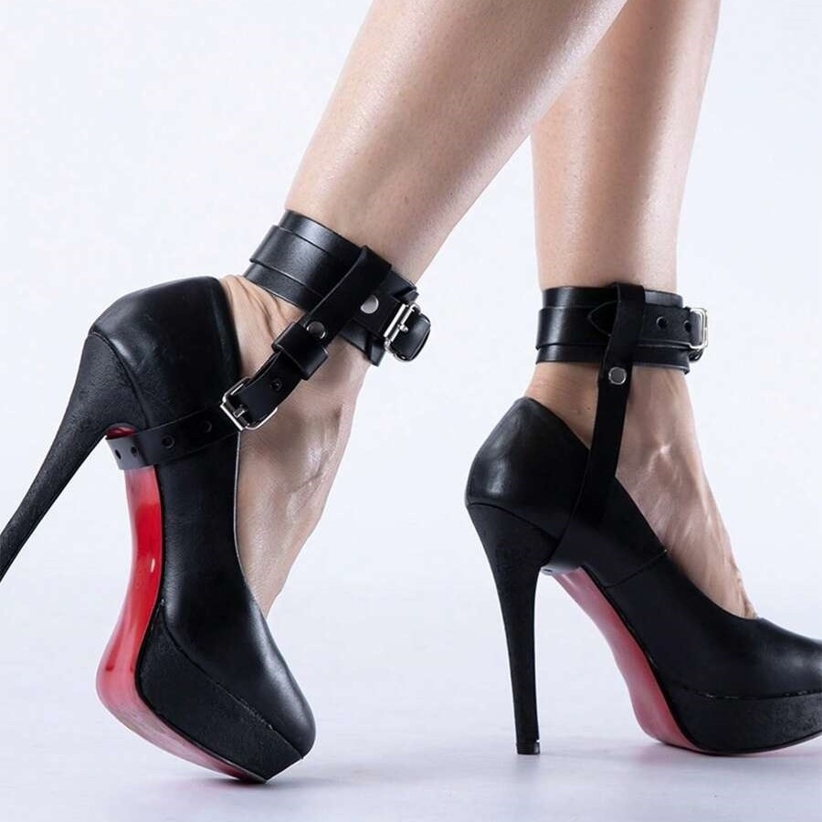 Cross-Border Hot Selling Pu Leather Sexy High Heels Sm Training Female Slave Bondage Shackles Alternative Toy Anklet Binding New