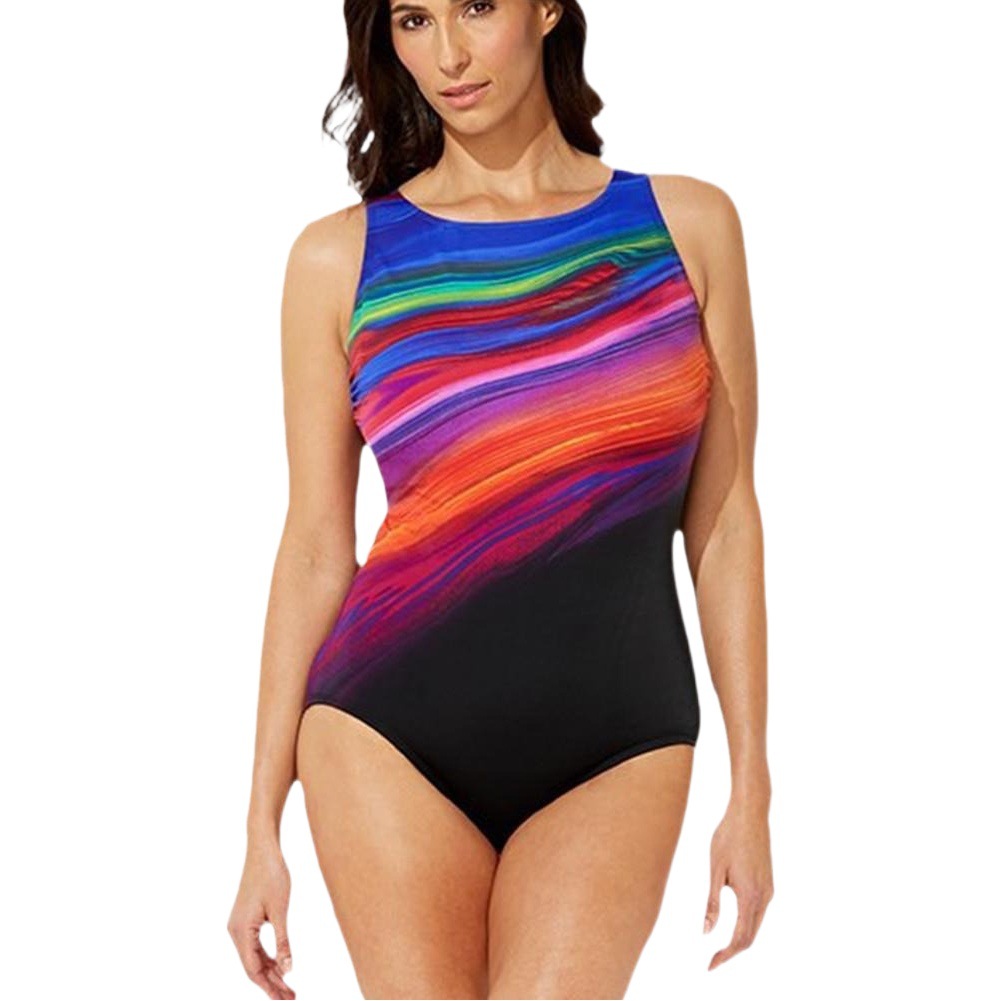 European and American Cross-border New plus size Women's Plus-weight Swimsuit Bikini Rainbow Gradient Stripe AliExpress One-piece Swimsuit