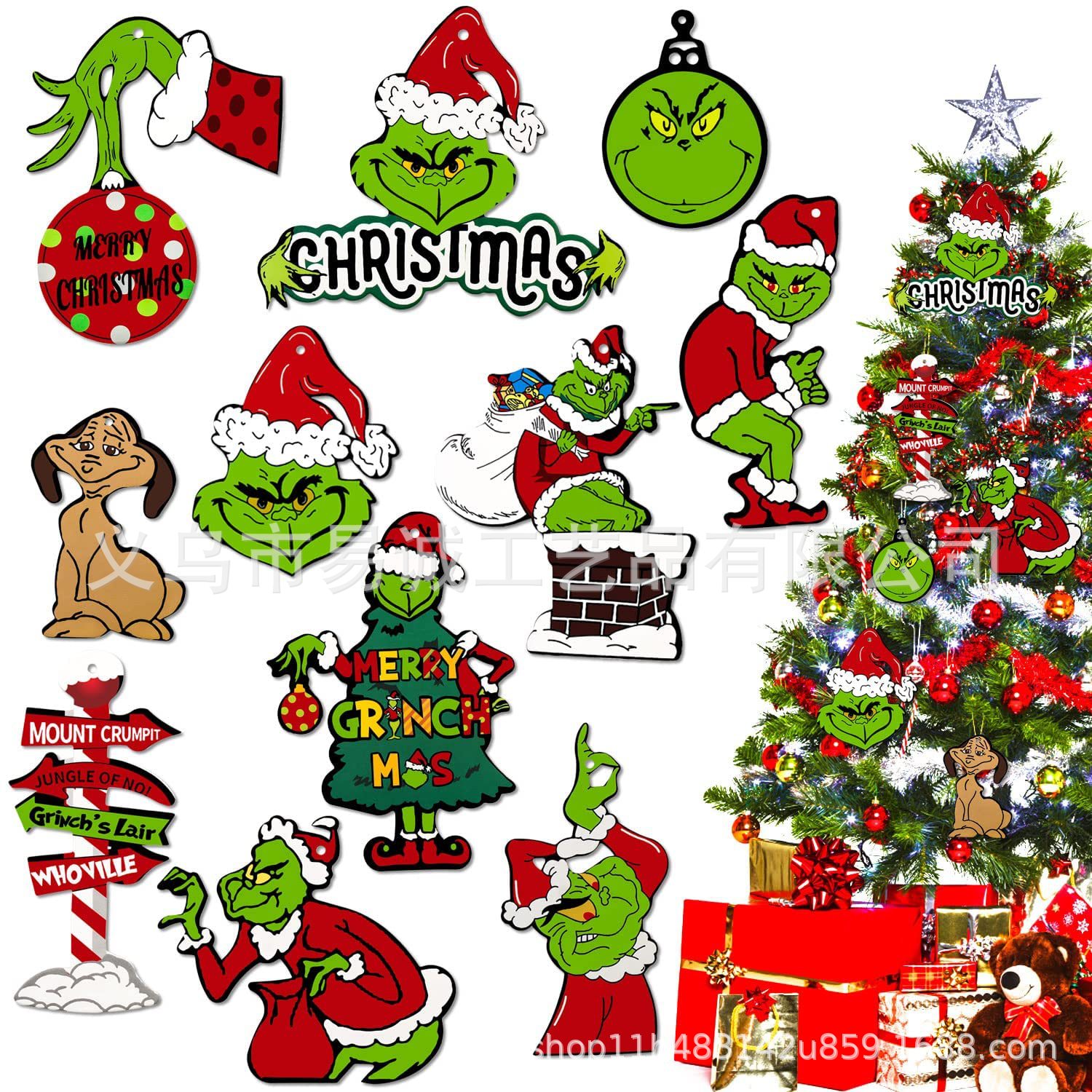 Picture of Grinch Theme Party Hanging Ornaments Hanging Ornaments Gift Hanging Tugs Decorative Hanging Tugs Christmas Tree Paper Card Pendant Ornaments