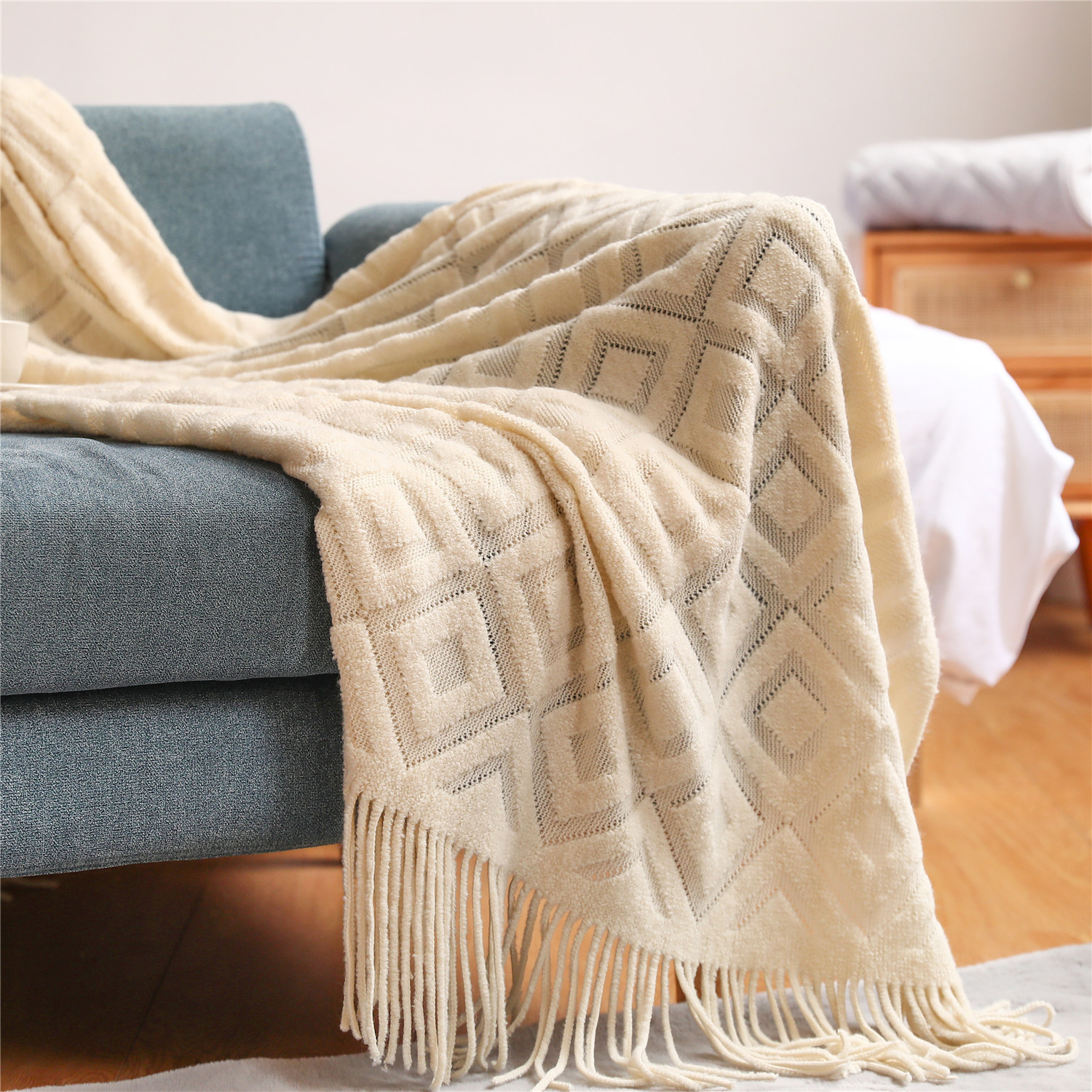 Picture of Sofa Blanket Blanket Blanket Knitted Blanket Office Nap Blanket Jacquard Blanket American Style Blanket Thread Blanket
