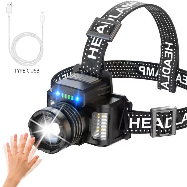 Cross-border New Induction White Laser USB Charging Red Blue White LED Optical Zoom Multifunctional Outdoor Headlight
