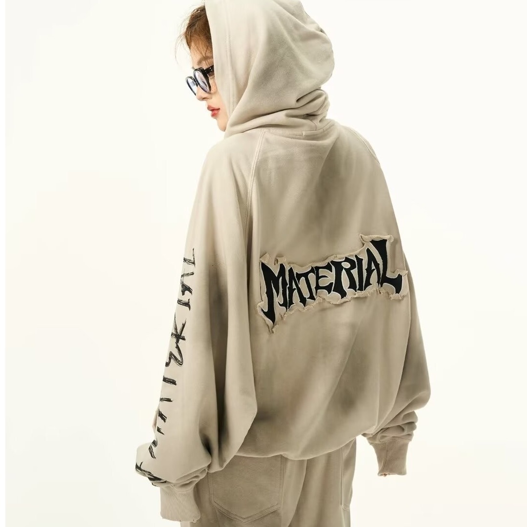 American Style Men's and Women's 2024 Waste Soil Dirty Dyed American Style Heavy Washing Hoodie Jacket Men's Cloth Embroidered Hooded Sweater Fashion