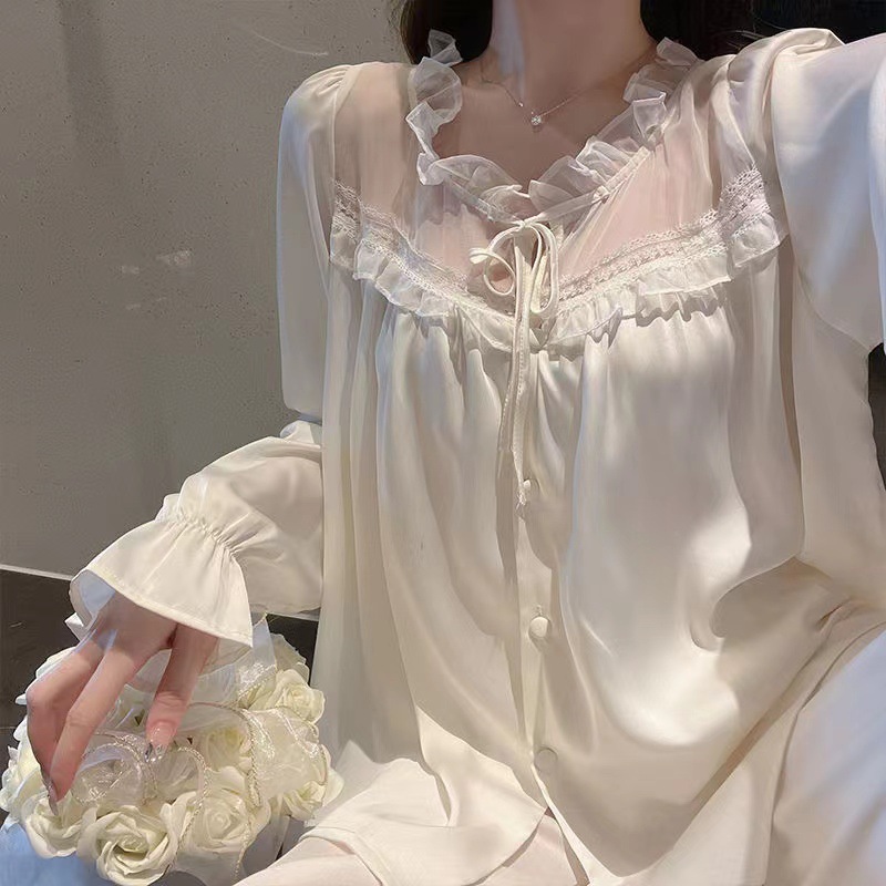 [Moonlight] Pajamas Women's Suit Spring and Summer 23 Years New Short Sleeve Trousers Pure Desire Wind Lace Home Wear Sweet