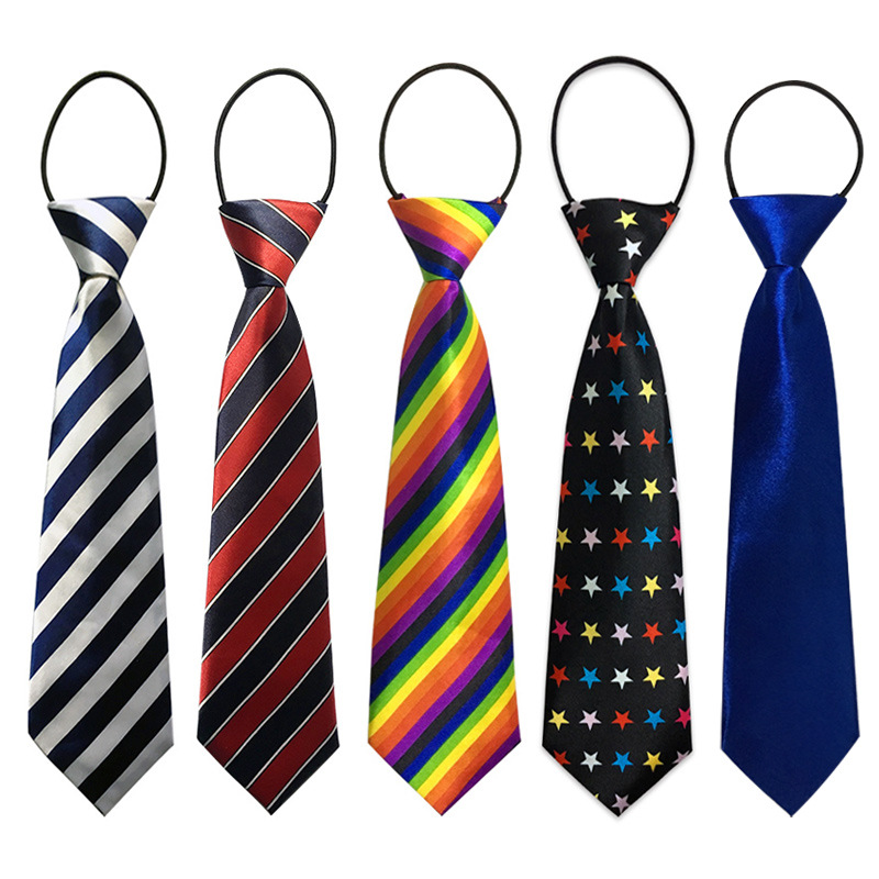 Picture of Children's tie boys Korean baby primary school students solid color striped plaid elastic pullover performance accessories wholesale