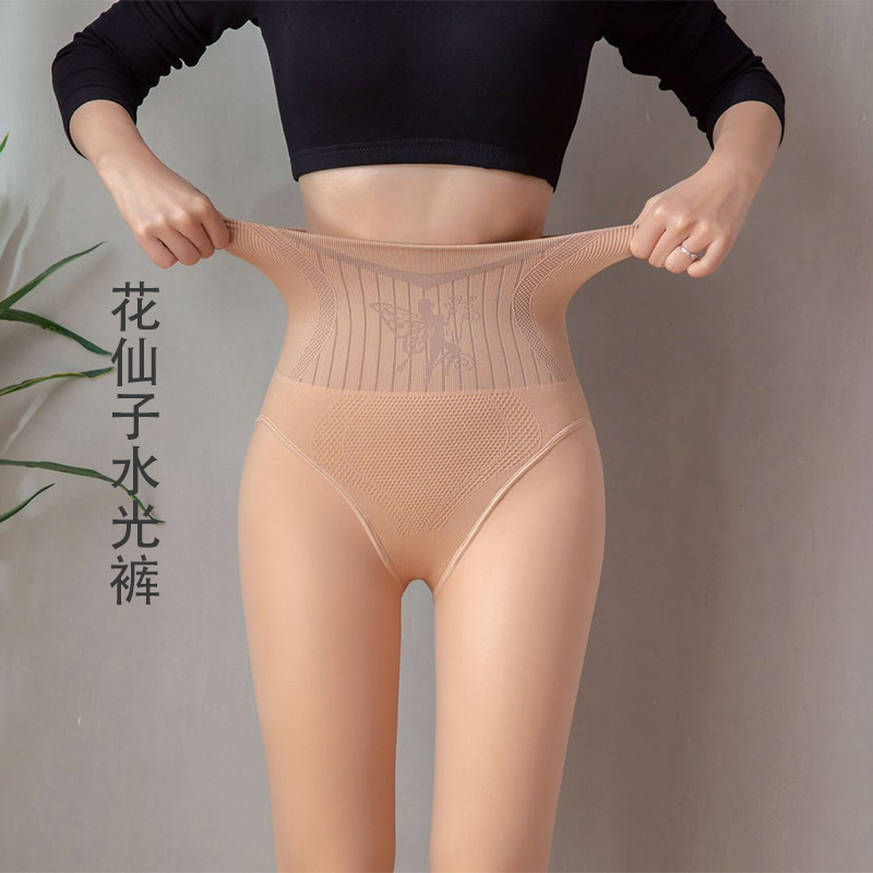 New high waist belly contracting and hip lifting one-piece pants water light pants light leg artifact anti-snagging silk leggings flower fairy pantyhose