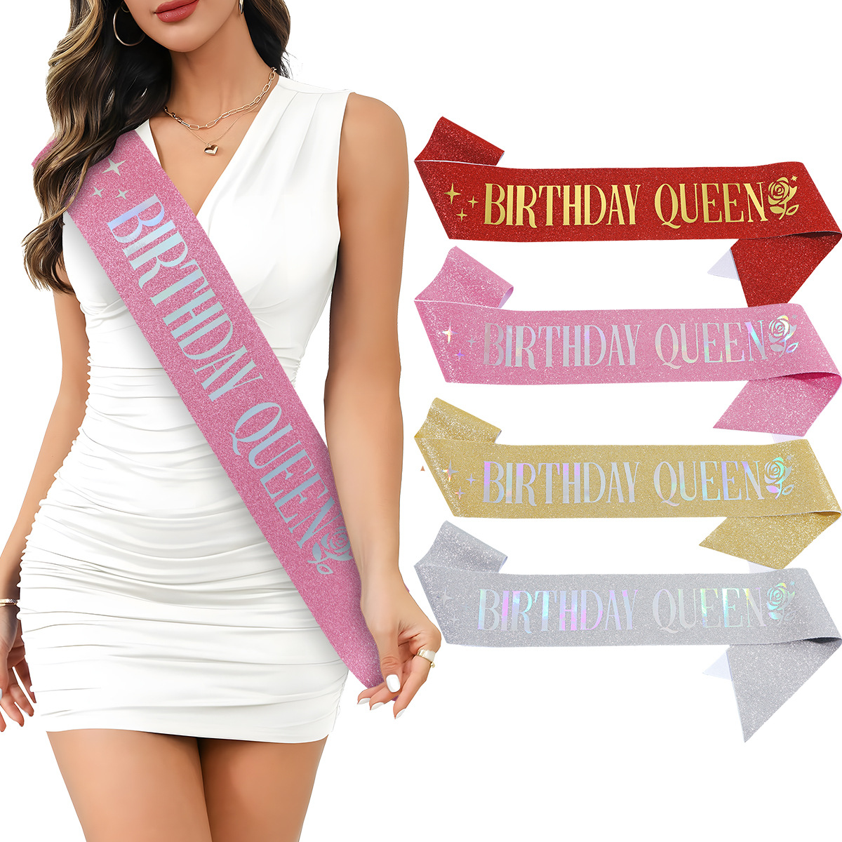 European and American Popular Birthday Party Shoulder Straps Birthday Queen Glitter Cloth Belt Etiquette Ribbon Birthday Decoration