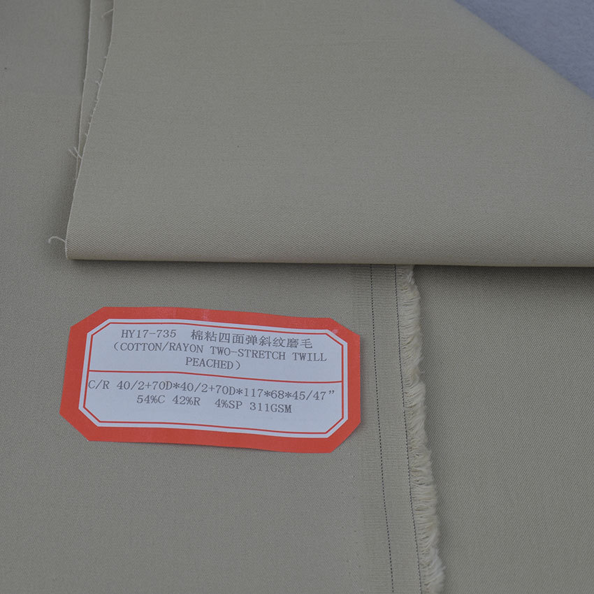 Cotton viscose four-sided elastic twill trousers interwoven blended fabric cotton viscose elastic cloth front brushed flannelette