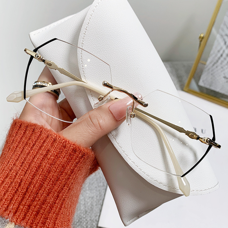 Picture of New irregular myopia finished rimless diamond trim without makeup artifact big face slimming anti-blue light myopia glasses