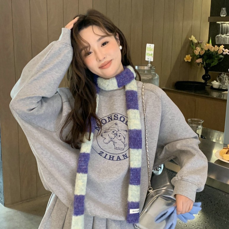 Ambient Wearing Narrow Y2K Striped Plush Knitted Long Scarf Niche Decorative Scarf Trendy Single Product