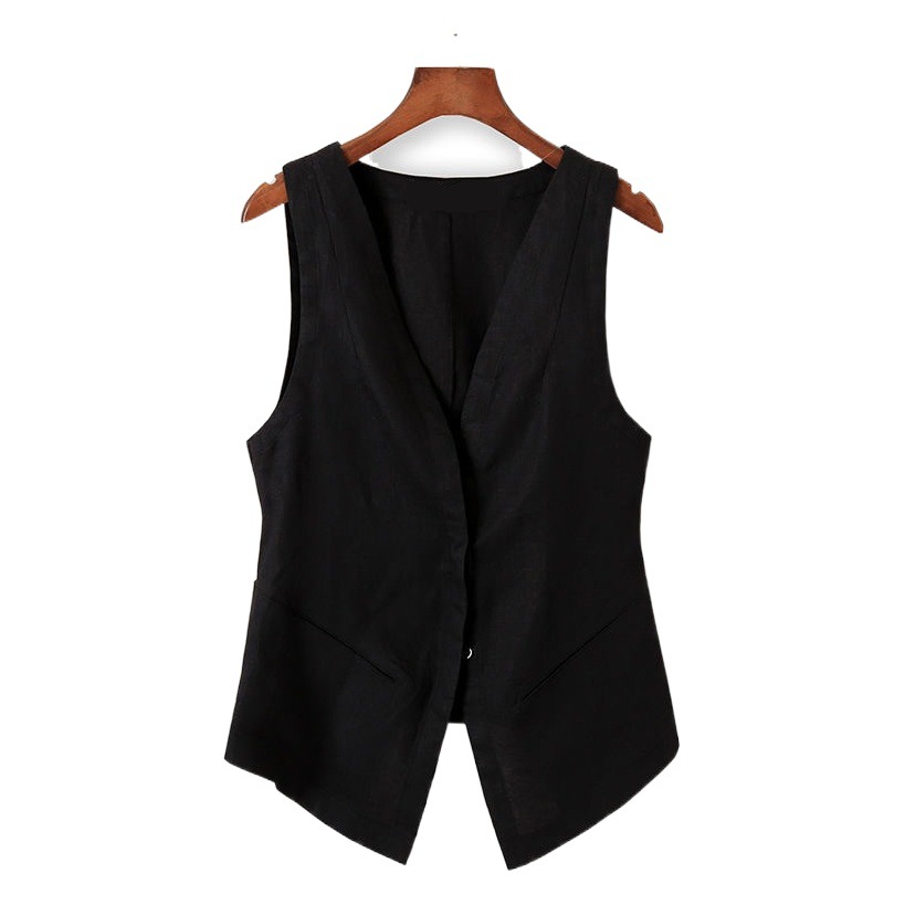 2024 Spring, Summer and Autumn Vest Women's Linen Outerwear Jacket Women's Short Cotton and Linen Vest Casual Thin