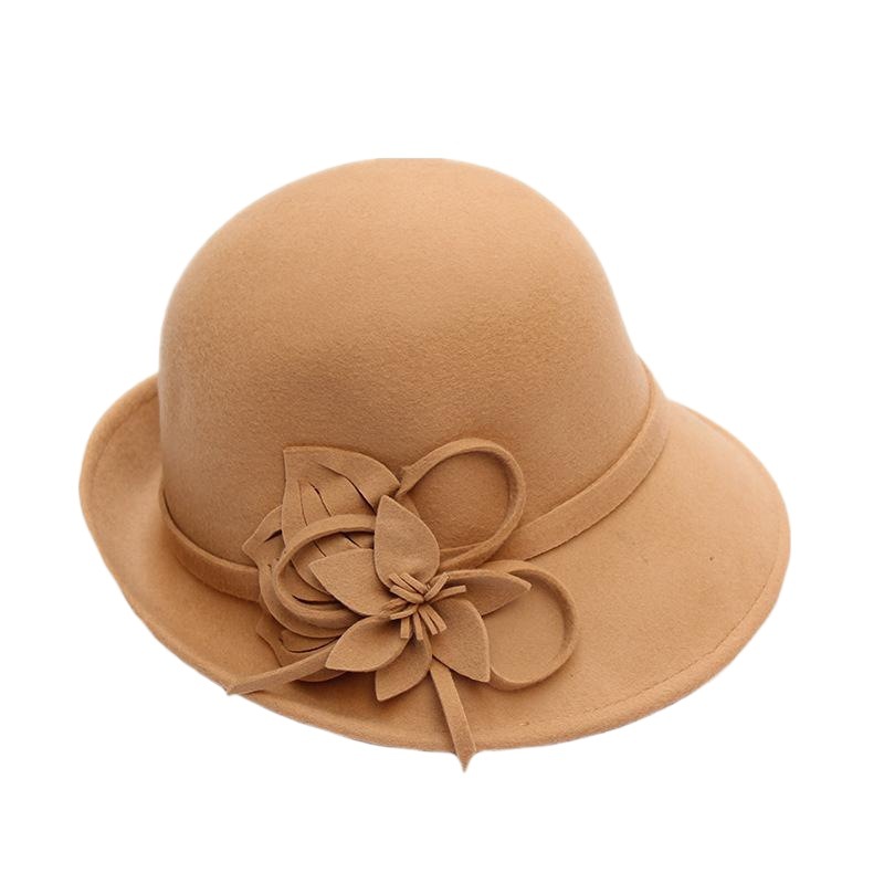 Autumn and Winter New Women's High-end Banquet Top Hat Elegant Flower Basin Hat Felt Hat Half-roll All-match Wool Hat