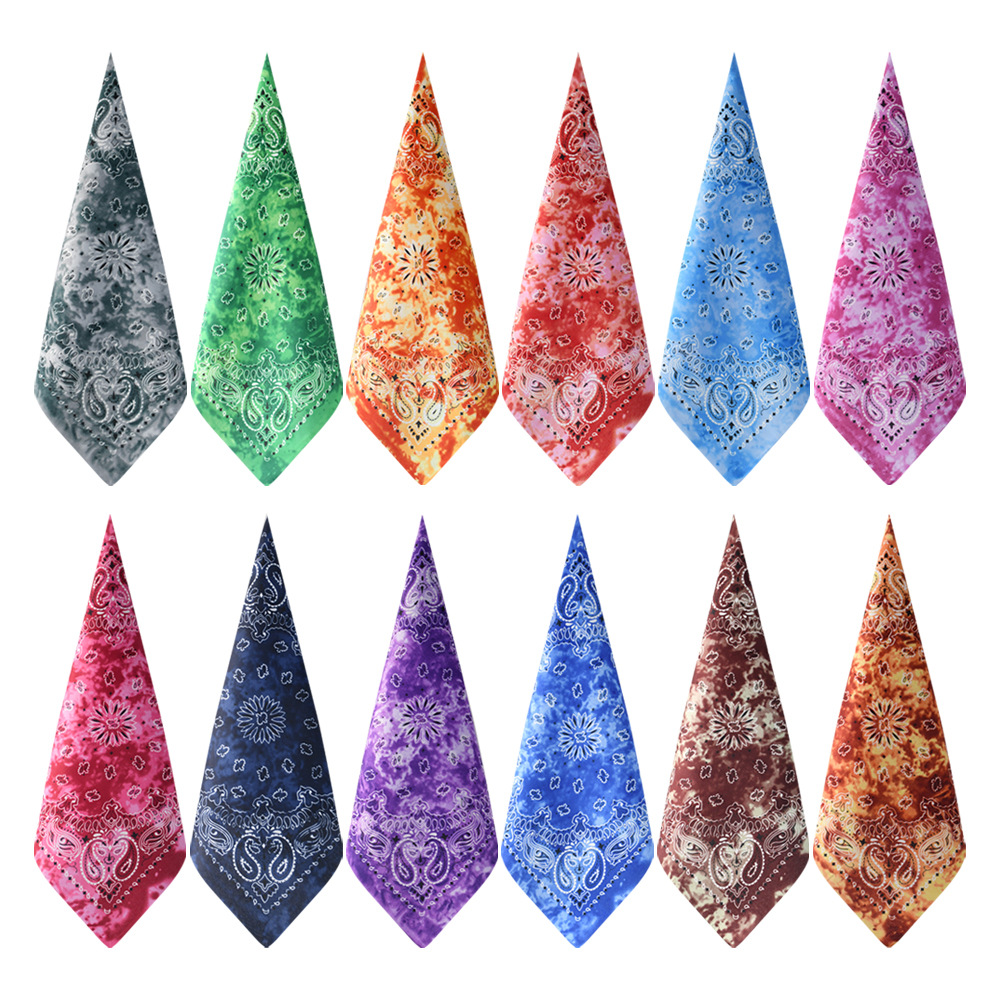 Picture of European and American cross-border all-match tie-dyed polyester melon seeds flower outdoor sports scarf ameikaji motorcycle all-match square scarf