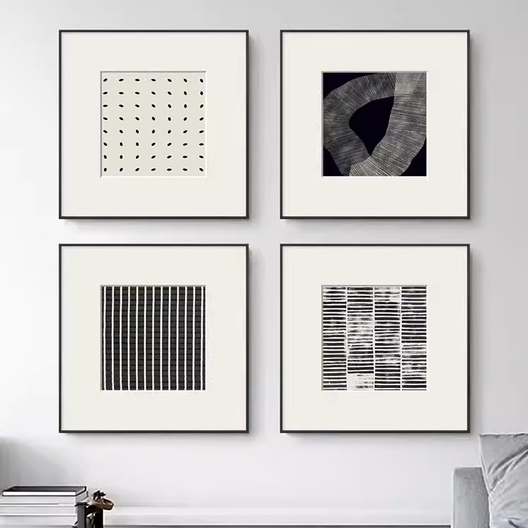 Picture of Abstract geometric black and white line decorative painting living room simple hanging painting modern restaurant mural hotel tooling painting