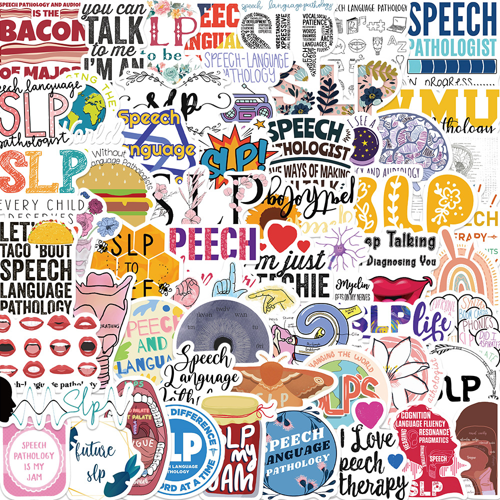 56 pieces of language pathology SLP graffiti stickers decorative guitar luggage DIY waterproof stickers hot wholesale