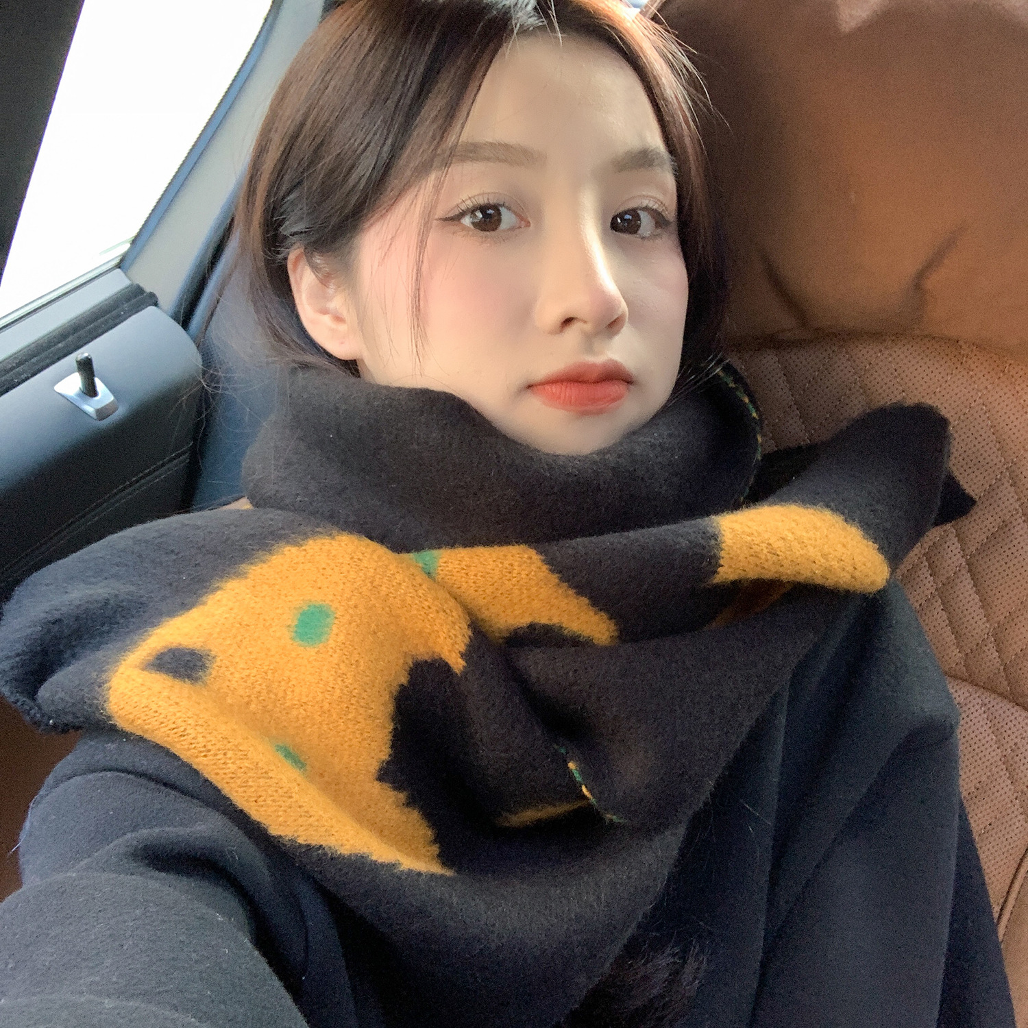 Autumn and winter contrast knitted scarf new square thick warm student couple wool shawl scarf