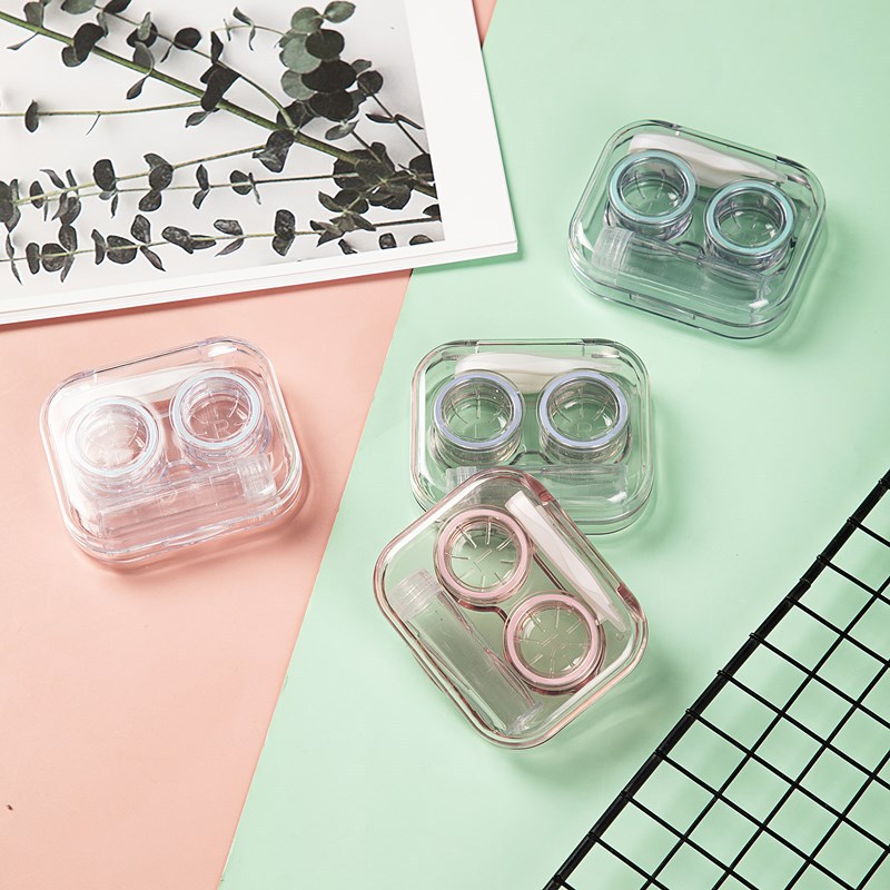 Picture of in stock contact lens box portable transparent mini simple contact lens duplex box without screw lid integrated box supply