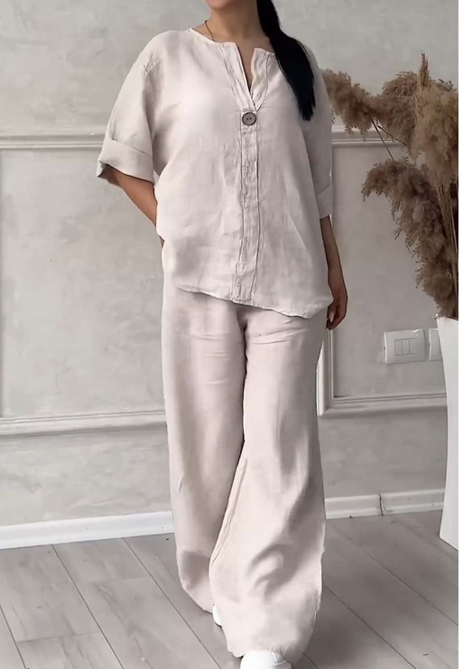 Picture of Amazon 2025 Europe and the United States cross-border new women's independent station AliExpress fashion solid color cotton casual suit pants