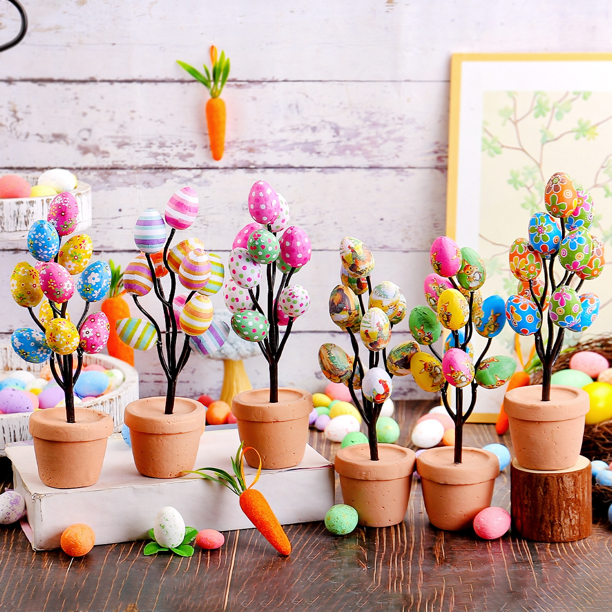Jingchen Cross-Border Easter Egg Potted 2025 Cartoon Print Easter Egg Easter Desktop Decoration Ornaments Wholesale