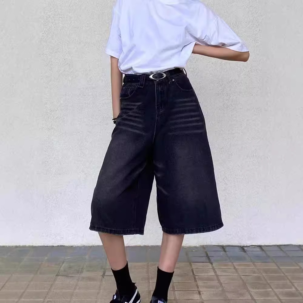 Black Wide Leg Jeans Women's 2024 Summer New American Style Retro Lazy Scratch Pants