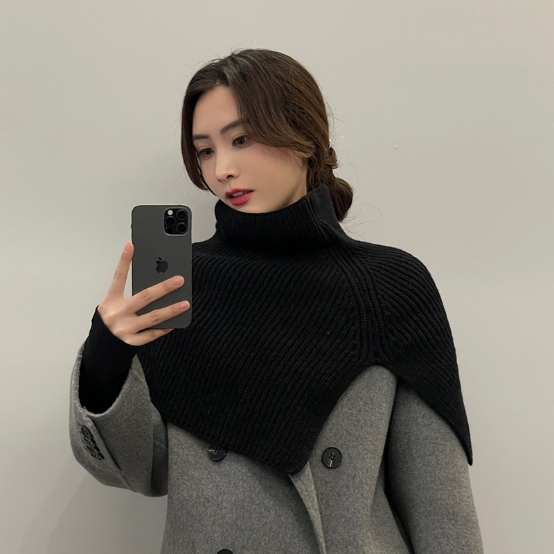 Autumn and Winter Scarf High Collar Split Shawl Women's Solid Color Wool Knitted Outer Pullover Scarf Korean-style All-match False Collar